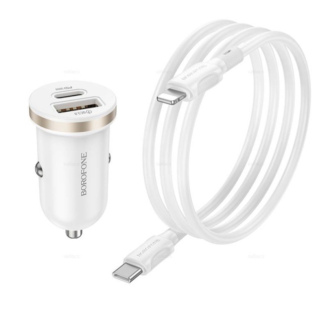 АЗУ BOROFONE BZ22 с USB+TYPE-C-портами + кабель TYPE-C - Lightning QC3.0 PD30W
