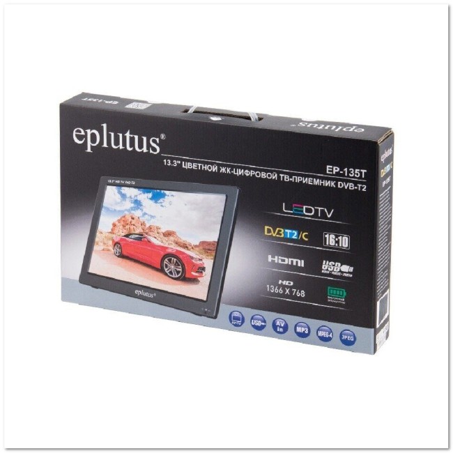 Портативный ЖК телевизор с цифровым тюнером DVB-T2 Eplutus EP-135T (дисп.13.3'', 1366*768)