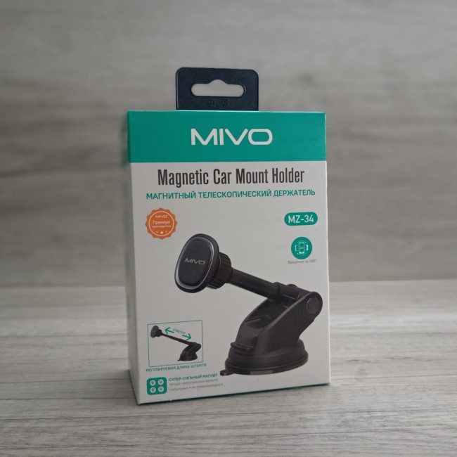 Автодержатель магнитный MIVO MZ34 на панель/стекло ТЕЛЕСКОПИЧЕСКИЙ