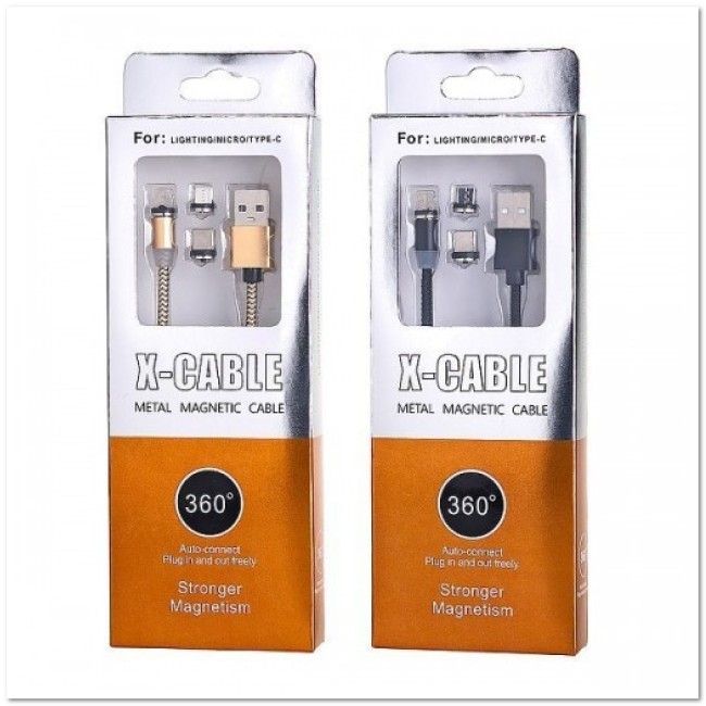 Кабель магнитный 3 в 1 MICRO + iPhone + TYPE-C (2М)