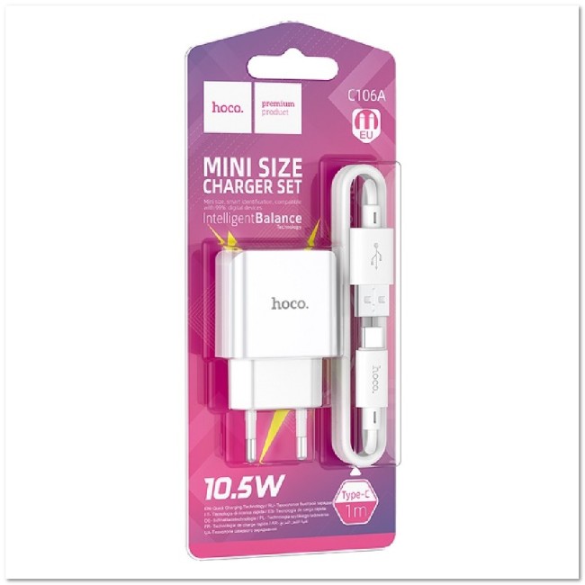 СЗУ HOCO C106A с USB + кабель TYPE-C 2.1A
