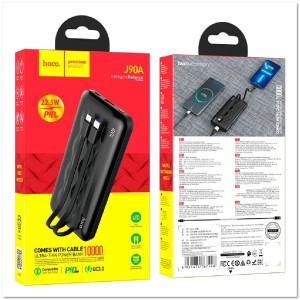 POWERBANK HOCO J90A 10000 mAh USB, micro USB, USB-C + 2 встр.кабеля, LED-дисплей