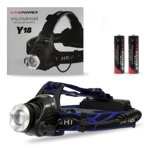 Фонарь налобный Y18 (LED, 2*18650, ZOOM, Т6, 3 режима) АКБ В КОМПЛЕКТ НЕ ВХОДИТ Фонарь налобный Y18 (LED, 2*18650, ZOOM, Т6, 3 режима) АКБ В КОМПЛЕКТ НЕ ВХОДИТ