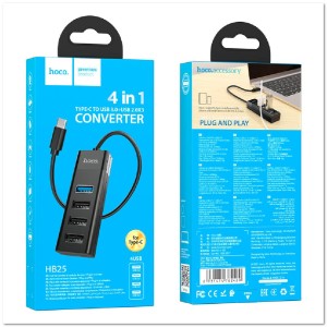 TYPE C-HUB на 4 USB-порта HOCO HB25 (USB3.0+USB2.0*3)
