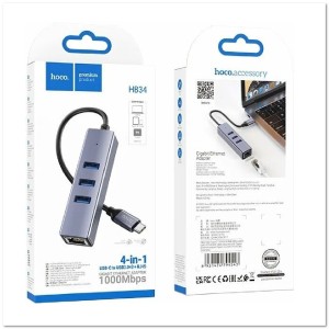 TYPE C-HUB на 4 порта HOCO HB34 (USB3.0*3+RJ45)