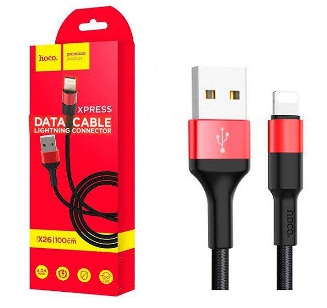 Кабель Lightning HOCO X26  2А (L=1M) круглый, нейлоновый