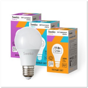 Лампочка светодиодная SWEKO A60 E27 11Вт 4000K холодный свет (груша)