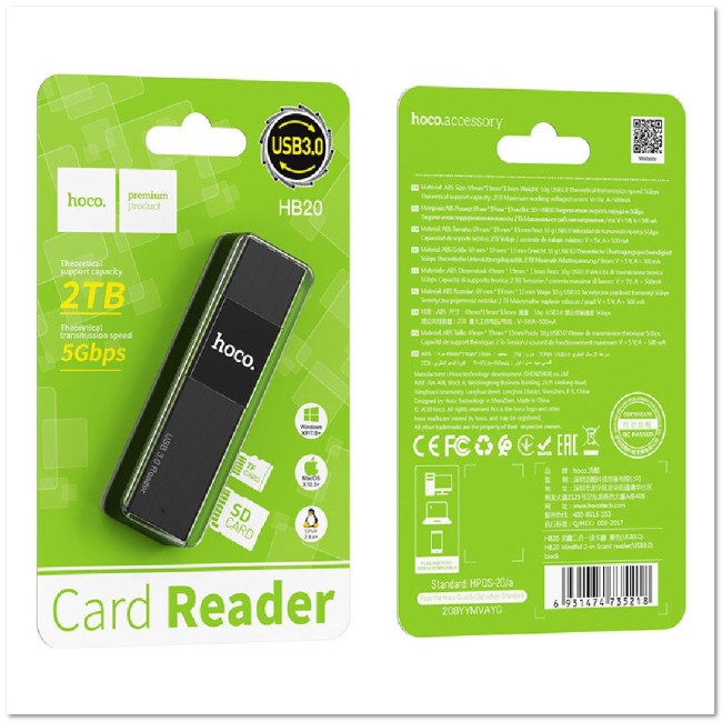 Картридер HOCO HB20 Mindful 2-в-1 USB3.0