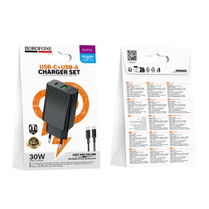 СЗУ BOROFONE BAS76A с USB+ TYPE-C портом + кабель Type-C PD30W