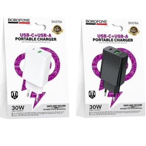 СЗУ BOROFONE BAS76A с USB+TYPE-C портами PD3.0 30W СЗУ BOROFONE BAS76A с USB+TYPE-C портами PD3.0 30W