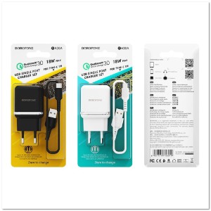 СЗУ BOROFONE BA36A с USB + кабель TYPE-C CQ3.0 18W