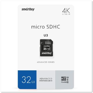 MicroSD Smartbuy4 32 Гб  U3 Advanced с SD-адаптером 10 класс (55/90 Mb/s)