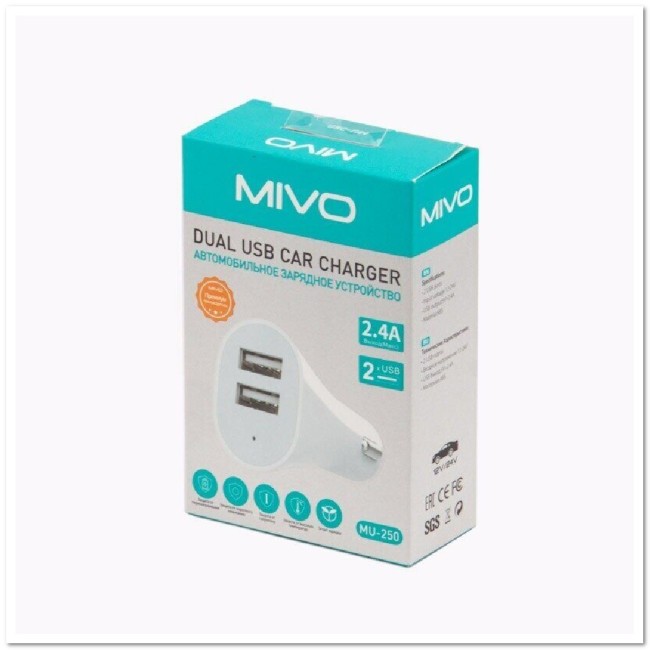 АЗУ с 2-мя USB MIVO MU-250 2.4A, длинное