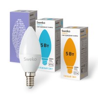 Лампочка светодиодная SWEKO C35 E14 5W 3000K 220V (свеча)
