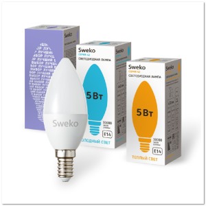 Лампочка светодиодная SWEKO C35 E14 5Вт 3000K теплый свет (свеча)