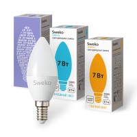 Лампа светодиодная SWEKO C35 E14 7W 4000K 220V (свеча)