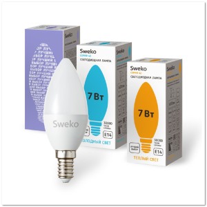 Лампочка светодиодная SWEKO C35 E14 7Вт 4000K холодный свет (свеча)