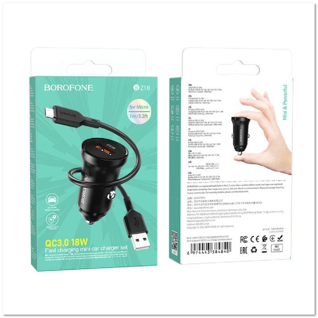 АЗУ BOROFONE BZ18 с 2-мя USB + кабель micro USB QC3.0 18W