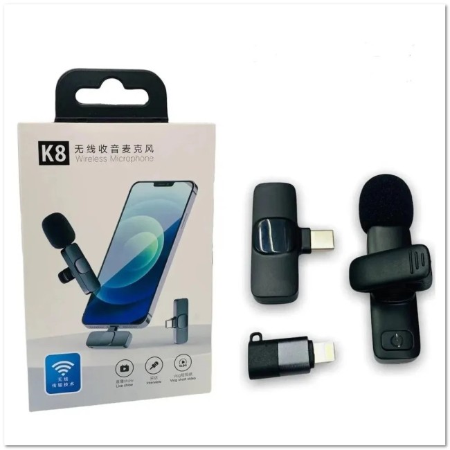 Петличный микрофон беспроводной 2 в 1 (TYPE-C + Lightning) K8