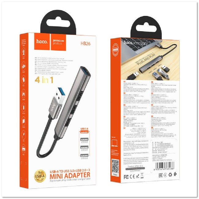 USB-HUB на 4 USB-порта HOCO HB26 (USB3.0+USB2.0*3)
