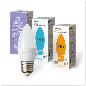 Лампочка светодиодная SWEKO C35 E27 7Вт 6500K дневной свет (свеча)