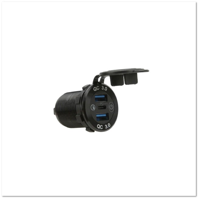 Врезной разъем USB в авто (круглый) AC02 12-24V 2USB+TYPE-C QC3.0+PD30W