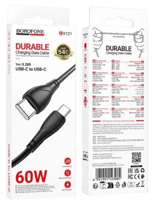 1Кабель TYPE-C на TYPE-C BOROFONE  BХ121 3А (PD 60W) (1м) (ТПЭ)