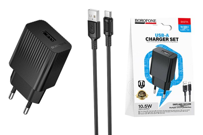 СЗУ BOROFONE BAS71A с USB + кабель Type-C 2.1A