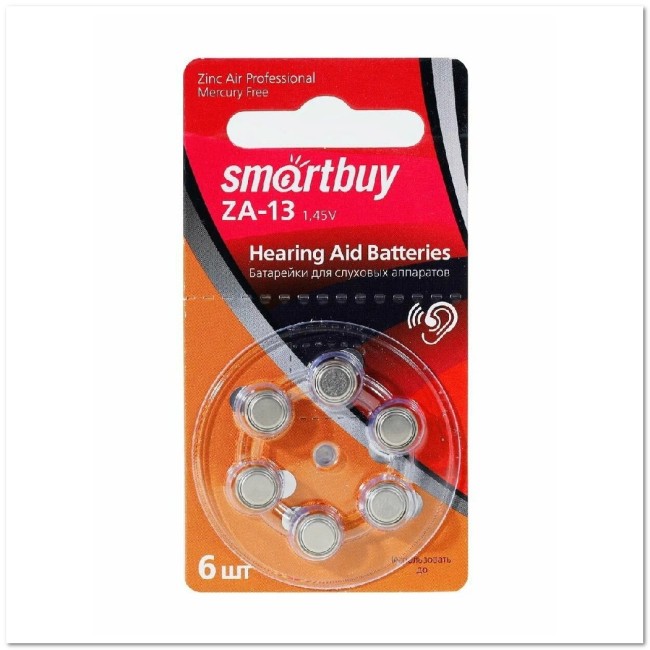 Батарейка Smartbuy A13-6B для слуховых аппаратов