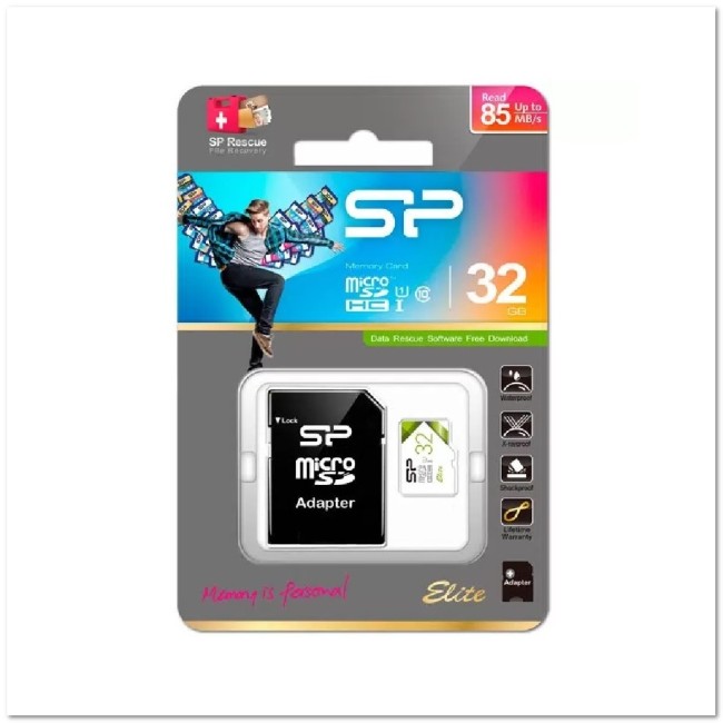 MicroSD Silicon Power 32 Гб с SD-адаптером 10 класс Elite Colorful UHS-I (85 Mb/s)