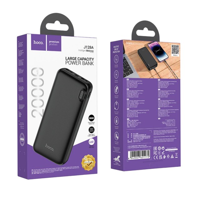 POWERBANK HOCO J128A 20000mAh 2 USB, TYPE C. micro USB