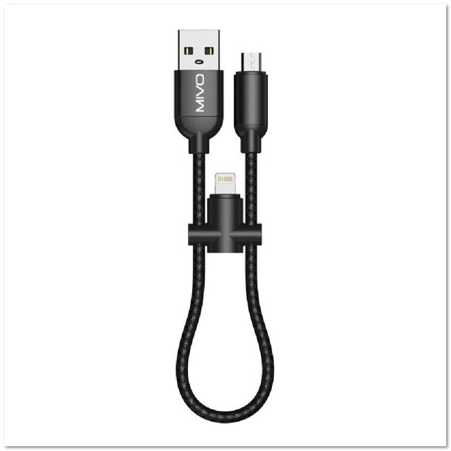 Кабель 2 в 1 micro USB + LIGHTNING MIVO MX-02M (L=0.30M) 2.4A ХБ