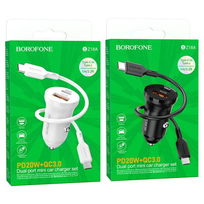 АЗУ BOROFONE BZ18A с USB+TYPE-C-портами + кабель TYPE-C - TPE-C QC3.0 PD20W