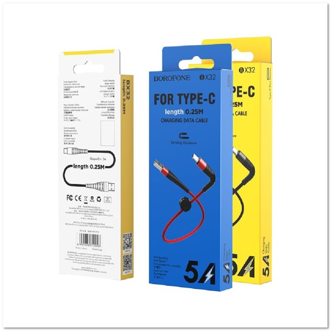 Кабель TYPE C BOROFONE BX32 5A (0,25М) (нейлоновый)