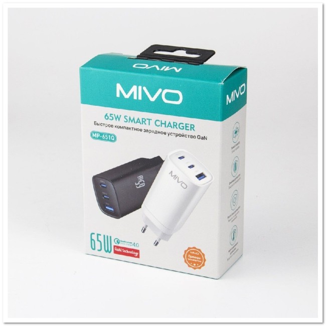 СЗУ MIVO MP-651Q с USB+2-мя TYPE-C портами СQ4.0 65W