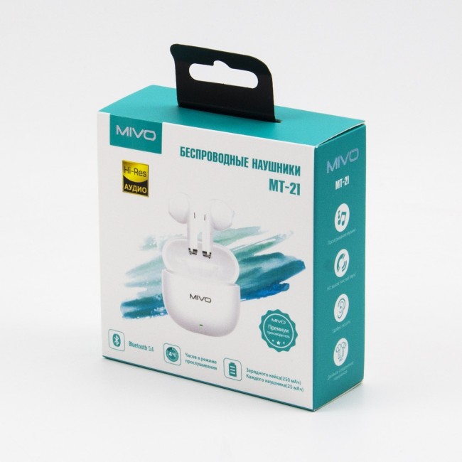 Беспроводные наушники MIVO MT-21 TWS WHITE BT5.4